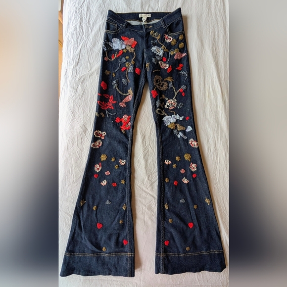 Alice + Olivia Black Jeans with Colorful Floral Sequin & Embroidery Sz 26 - Picture 4 of 12